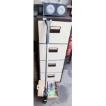 A metal four drawer filing cabinet, an Altec Landsing speaker, G Tech hedge cutter, etc.