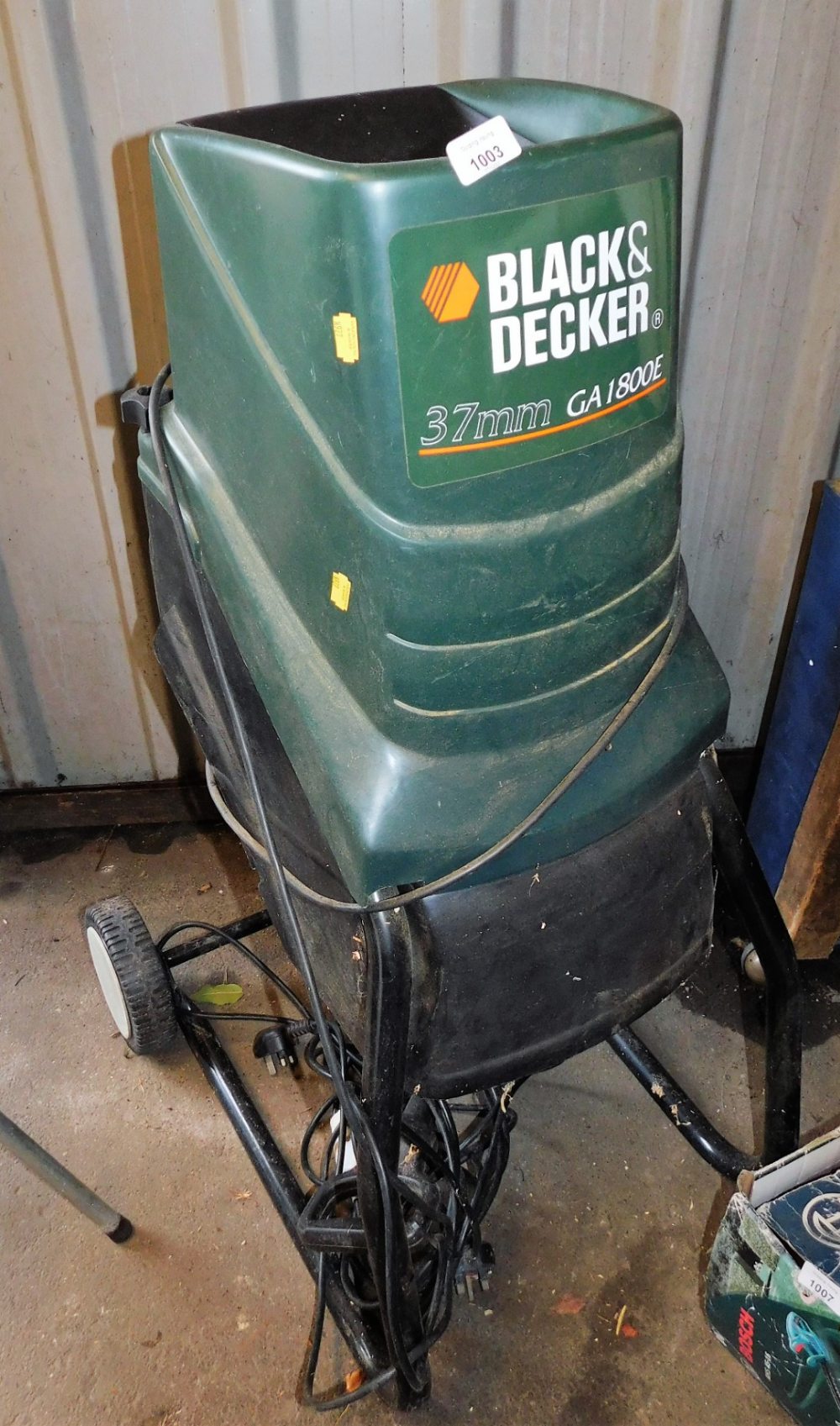 A Black and Decker electric garden shredder, 37mm GA 1800E.