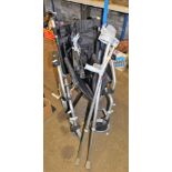 An Atlas Lite folding wheelchair, and a pair of crutches.