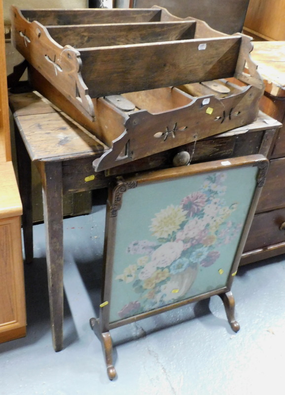 A pine side table, with a frieze drawer on square tapering legs, 74cm high, 74cm wide, 46cm deep, an