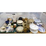 General household effects, blue and white part dinner wares, commemorative cup, a Denby flan dish, s