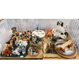 A group of novelty dog figures, mainly Basset Hounds, pottery, resin, novelty Basset Hound wall cloc