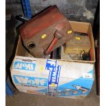 A metal oil can, a Wolf Sapphire electric drill, etc. (1 box and loose)