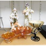 Two Leonardo Collection clown figures, carnival glass dish, etc. (a quantity)