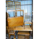 A group of furniture, to include an oak drop leaf table, 104cm wide, four dining chairs with floral