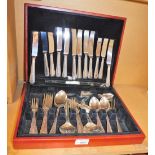 A Sheffield plate part canteen of cutlery, each piece with a raised bead border, for six place setti
