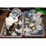 Various garden ornaments, to include gnomes, dogs, kingfisher, figure of a Buddha, etc. (2 boxes)