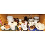 General household effects, to include various mugs, teapots, part dinner service, etc. (1 shelf)