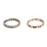 Two eternity rings, comprising a diamond set and break design eternity ring, yellow metal stamped 9c