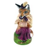 A Royale Stratford Staffordshire porcelain figure of a seated fox, female in pink overcoat, limited