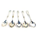 A harlequin set of George V silver teaspoons, each with a golf club and ball shaped top, Sheffield a