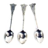 Three Edward VII silver teaspoons, each with a shield top, of Neo Classical shield design, Birmingha