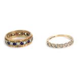 Two dress rings, comprising a 9ct gold CZ set half hoop dress ring, size N½, and a 9ct gold CZ and g