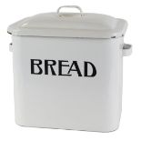 An enamel bread bin, on white enamelled ground, 29cm high, 28cm wide.