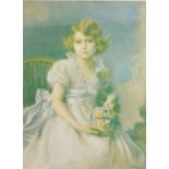 After G Keighe. A Victorian print of a female, seated with basket of flowers, 25cm x 18cm, in gilt o