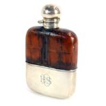 A George V silver hip flask, with a glass moulded body, on a crocodile skin leather top, bearing eng