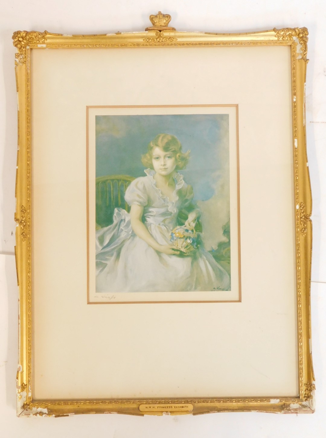 After G Keighe. A Victorian print of a female, seated with basket of flowers, 25cm x 18cm, in gilt o - Image 2 of 4