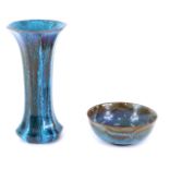 Two items of Pilkingtons Royal Lancastrian Pottery, comprising a blue glazed bowl, 14cm wide, and an