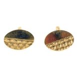 A pair of 9ct gold oval cuff links, with half engraved design, 7.8g.