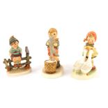 Three Goebel by Hummel figures, comprising Goose Girl, 11cm high, Wayside Harmony, 10cm high, and Ki