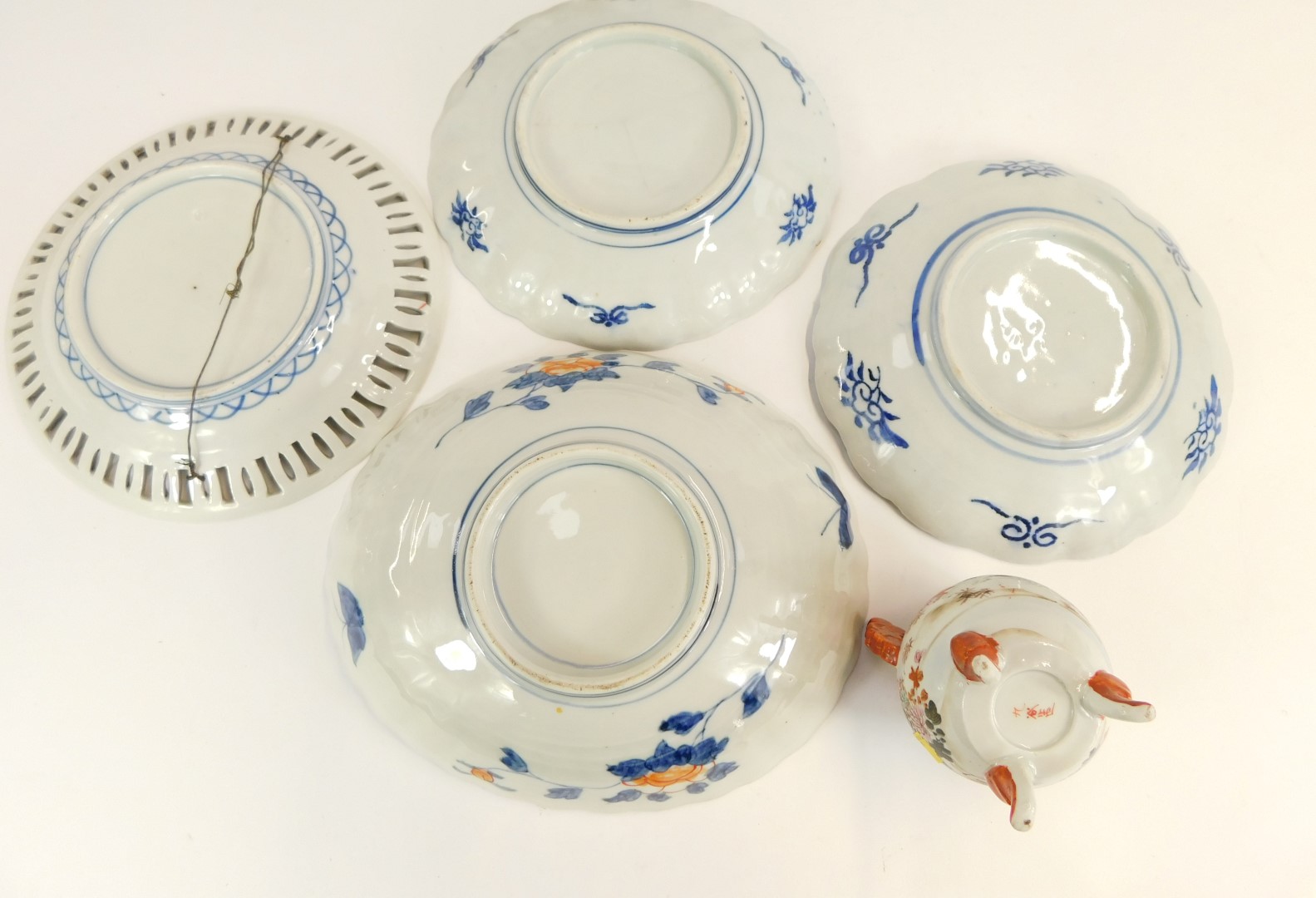 A group of Oriental ceramics, comprising two imari dishes, 21cm diameter, a pierced basket imari cab - Image 2 of 2