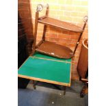 A folding card/games table trolley with green baize top, and a cocktail/tea trolley. (2)