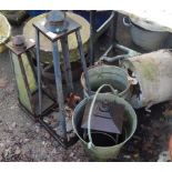A group of galvanised and metal wares, to include galvanised buckets, light fitments, etc. (a quanti