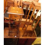 A mahogany television cabinet, mahogany pot cupboard, oak side table, and a oak plant stand. (4)