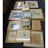 Pictures and prints, watercolour woodland scenes, etc. (1 box)