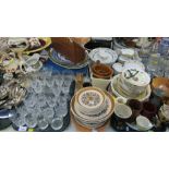 Part tea services, cabinet plates, table lamp, glass ware, etc. (3 trays plus)