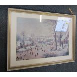 A framed print of snow cottages.