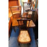 Four mahogany and oak dining chairs, two with tapestry seats. (4)