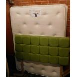 A cream double divan bed, with green buttoned headboard, with Sleep Sleep Platinum 2000 mattress.