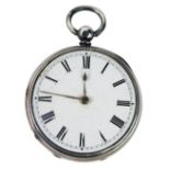 A George V silver open faced pocket watch, with 4cm diameter Roman numeric dial, in a part engine tu