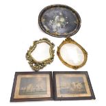 Various decorative items, mirrors, a Victorian papier mache serving dish with gilt highlights and f
