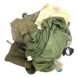 A US army World War Two sleeping bag, various other items, respiratory masks, etc. (a quantity)