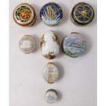 Various enamel patch boxes, other boxes etc., limited edition Crummles England Time enamel box, 6cm