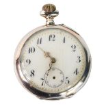 An early 20thC French open faced pocket watch, with fancy 4cm diameter Arabic dial, and subsidiary A