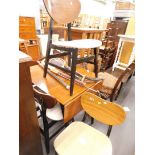 A mahogany ebonised retro drop leaf kitchen table and five matching chairs, in G-plan style, various
