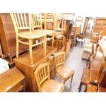 A walnut chest of drawers (AF), four kitchen chairs, stools, side chair, mahogany chest of four draw