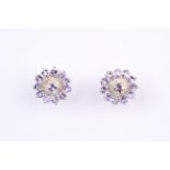 + VAT Pair Ladies Silver Amethyst and Diamond Flower Design Earrings