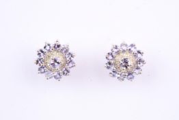 + VAT Pair Ladies Silver Amethyst and Diamond Flower Design Earrings