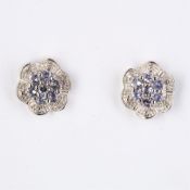+ VAT Pair Ladies Sapphire and Diamond Flower Shape Earrings