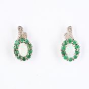 + VAT Pair Ladies Silver Emerald Opal & Diamond Earrings
