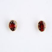 + VAT Pair Ladies Gold Ruby Oval Earrings