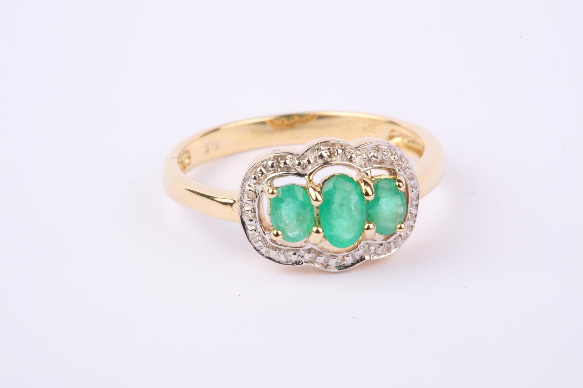 + VAT Brand New Yellow Gold Emerald & Diamond Dress Ring