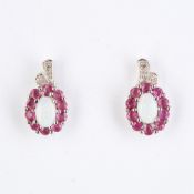 + VAT Pair Ladies Silver Ruby and Opal Earrings