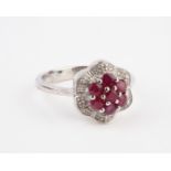 + VAT Brand New Diamond & Ruby Flower Design Ring