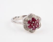 + VAT Brand New Diamond & Ruby Flower Design Ring