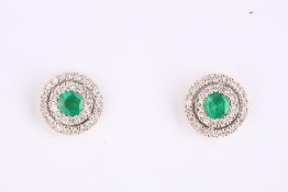 + VAT Ladies 9ct White Gold Emerald and Diamond Cluster Earrings